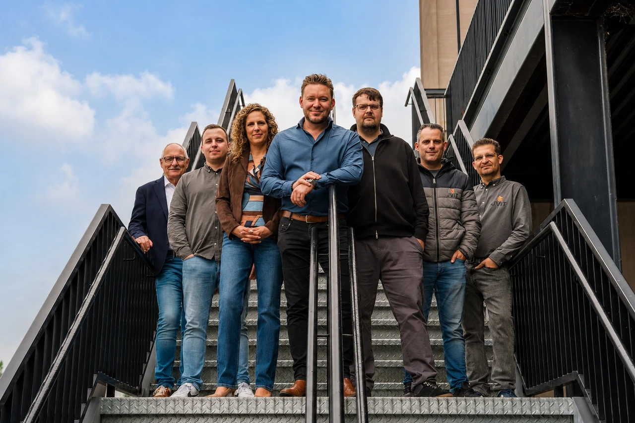 Het JViT-team samen op de buitentrap